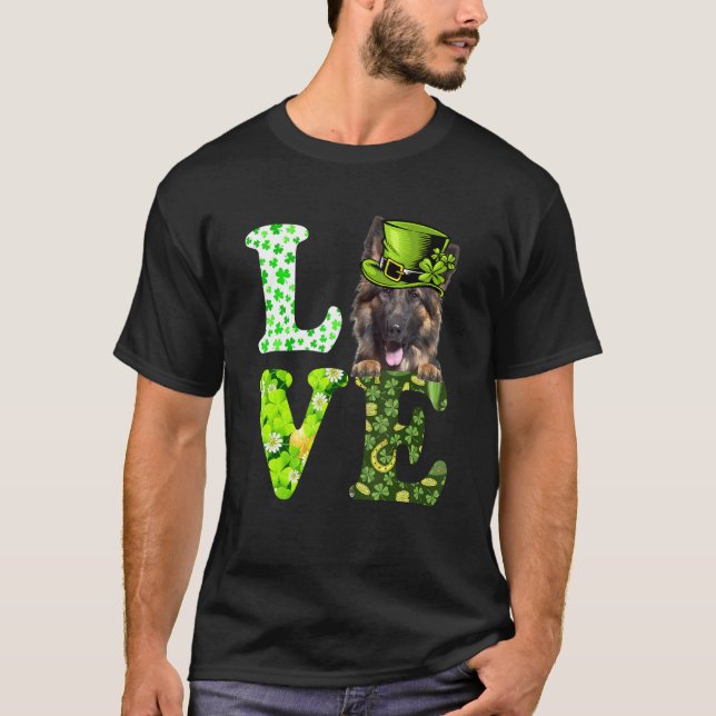 Kärlek German Shepherd St patrick's day Shamrock I T Shirt (Framsida)