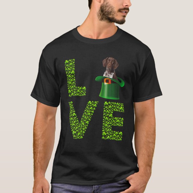 Kärlek German Shorthar Pointer Shamrock St Patric T Shirt (Framsida)
