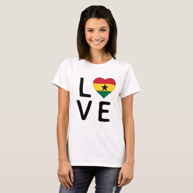 Kärlek - Ghana Flagga T Shirt (Hel framsida)