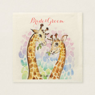 Kärlek giraffe bröllopsdag vattenfärg pappersservett