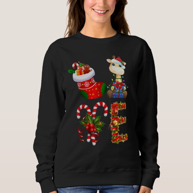 Kärlek Giraffe jul Ljus Led Santa Hat Kristus T Shirt (Framsida)