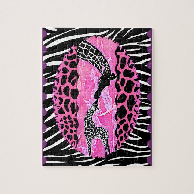 Kärlek Giraffe Rosa Animal Print Pussel (Vertikal)