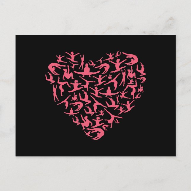 Kärlek Girls Gymnastics - Silhouette Heart Vykort (Framsida)