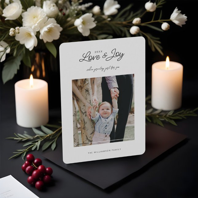 Kärlek & Glädje Modern Minimal QR-kod Videomeddela Julkort (Love & Joy Modern Minimal QR Code Video Message Holiday Card)