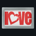 "kärlek" gnistra, vit röd hjärttext bälte låsbesla<br><div class="desc">Slogan kärlek buckle unikt designad av Sarah Trett.</div>