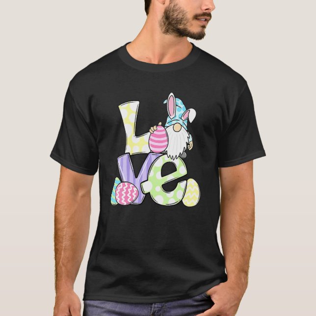 Kärlek Gnome Bunny Pastel Vår Hunt Eggs Rabbit Ea T Shirt (Framsida)
