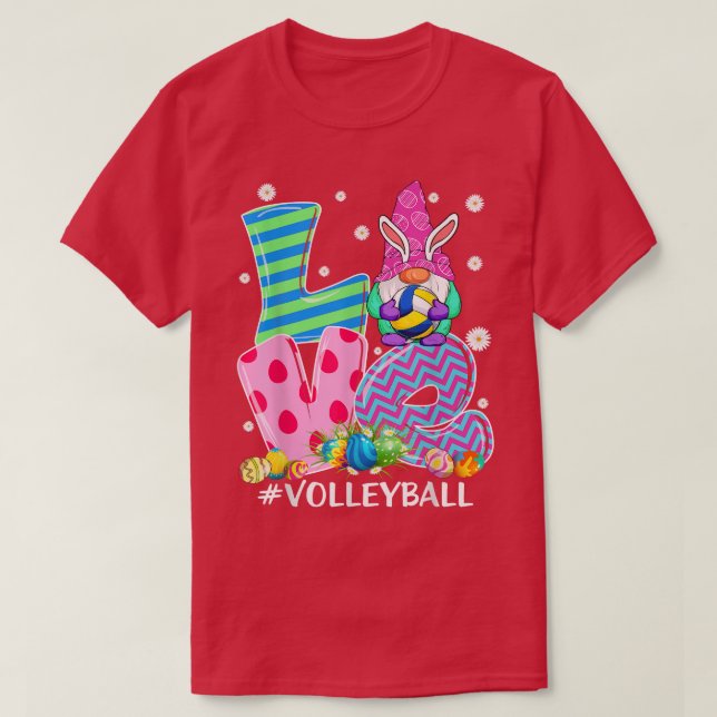 Kärlek Gnome Bunny Volleyball Player Gnome Älskare T Shirt (Design framsida)
