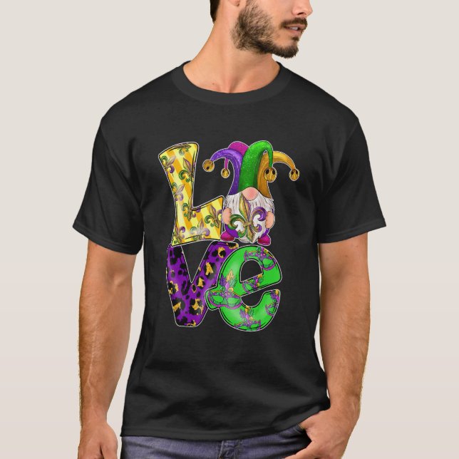 Kärlek Gnome Cute Mardi Gras Leopard Play Kärlek N T Shirt (Framsida)