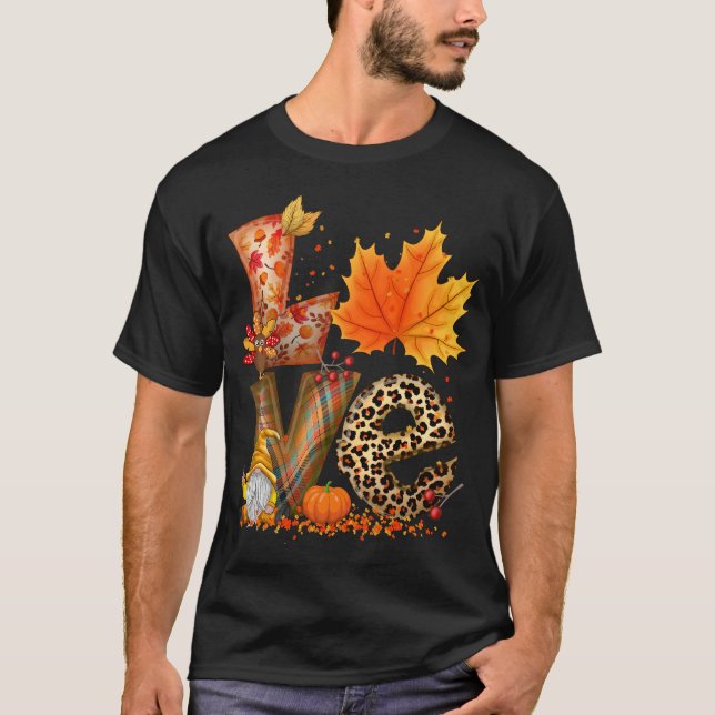 KÄRLEK Gnome Fall Pumpkin Thanksgiving T Shirt (Framsida)