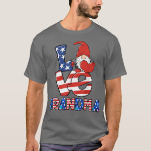 Kärlek Gnome Grandma USA flagga 4:e juli Amerika P T Shirt