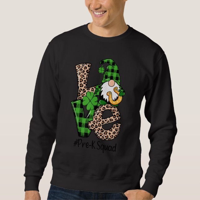 Kärlek Gnome Teacher Squad Lycklig Valentine Pre K Lång Ärmad Tröja (Framsida)