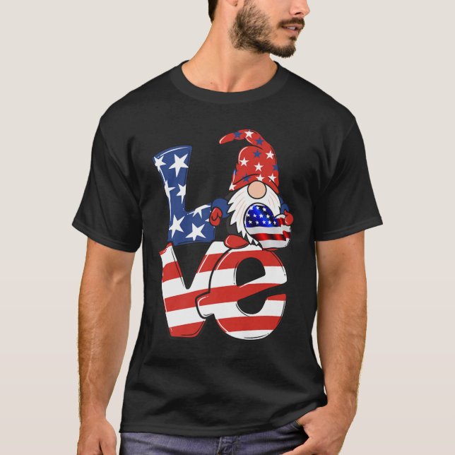 Kärlek Gnome USA flagga 4 juli T Shirt (Framsida)
