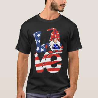 Kärlek Gnome USA flagga 4 juli T Shirt