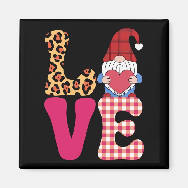 Kärlek Gnome Valentines day Red Buffalo Play Leopa Magnet (Framsidan)