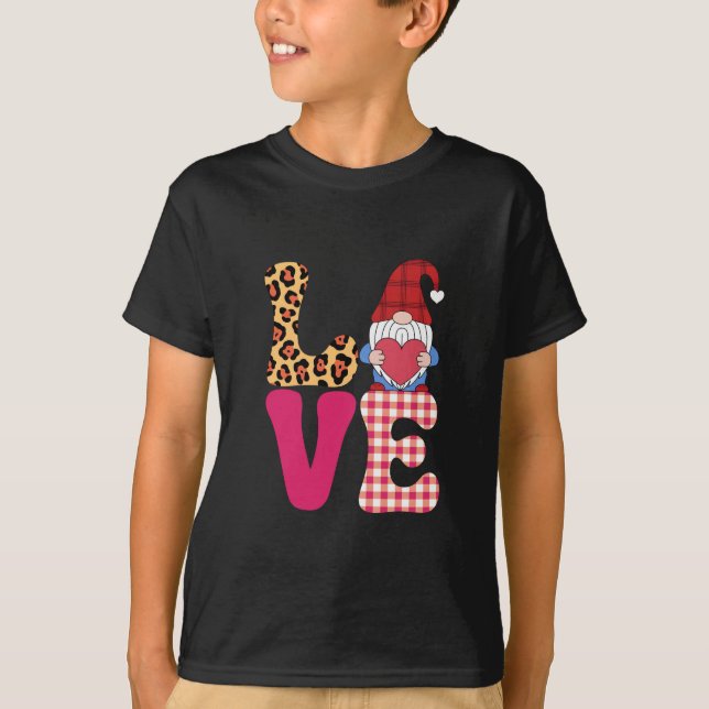 Kärlek Gnome Valentines day Red Buffalo Play Leopa T Shirt (Framsida)