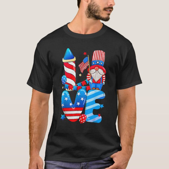 Kärlek Gnomes 4 juli USA flagga Patriotic Kids Wo T Shirt (Framsida)