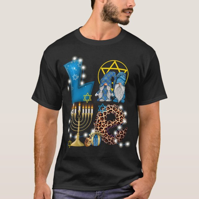 KÄRLEK Gnomes Hanukkah Dekoration Chanukah T Shirt (Framsida)
