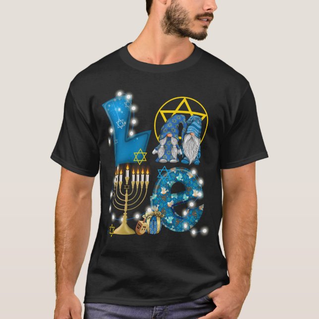 KÄRLEK Gnomes Hanukkah Dekoration Chanukah T Shirt (Framsida)