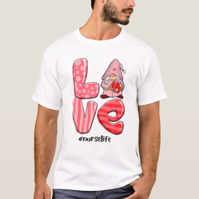 Kärlek Gnomes Nurse Valentine Hearts Stethoscope S T Shirt (Framsida)