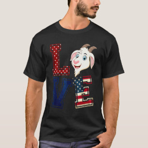 KÄRLEK Goat Ansikte American Flagga Patriotic 4 ju T Shirt