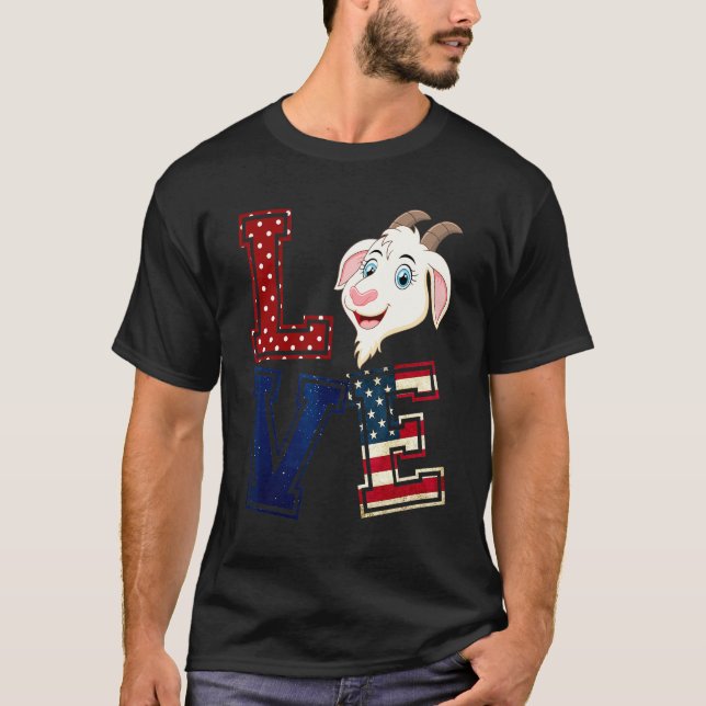 KÄRLEK Goat Ansikte American Flagga Patriotic 4 ju T Shirt (Framsida)