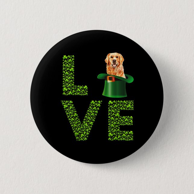 Kärlek Golden Retrievers Hund Leprechaun Irish St  Knapp (Framsida)