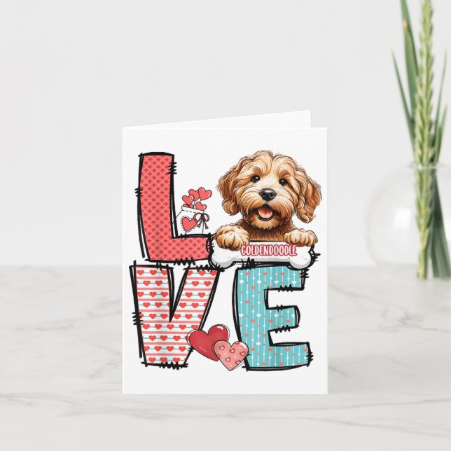 Kärlek Goldendoodle Hund Alla hjärtans dag Kort (Framsida)
