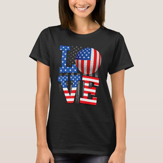 Kärlek Golf Boll Amerikanska Flagga USA:s självstä T Shirt (Framsida)