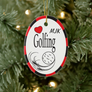 Kärlek Golfing Red och Black Julgransprydnad Keramik