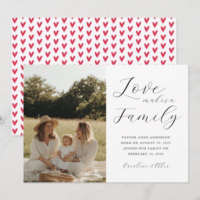 Kärlek gör ett foto-adoptionsfödelse för familjen meddelande (Fram/baksida)