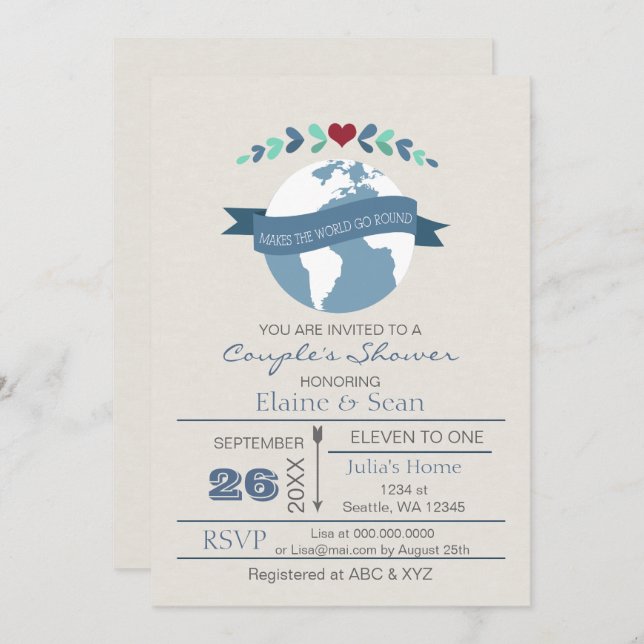 Kärlek gör World Go Round Möhippa Inbjudan till Wo (Fram/baksida)