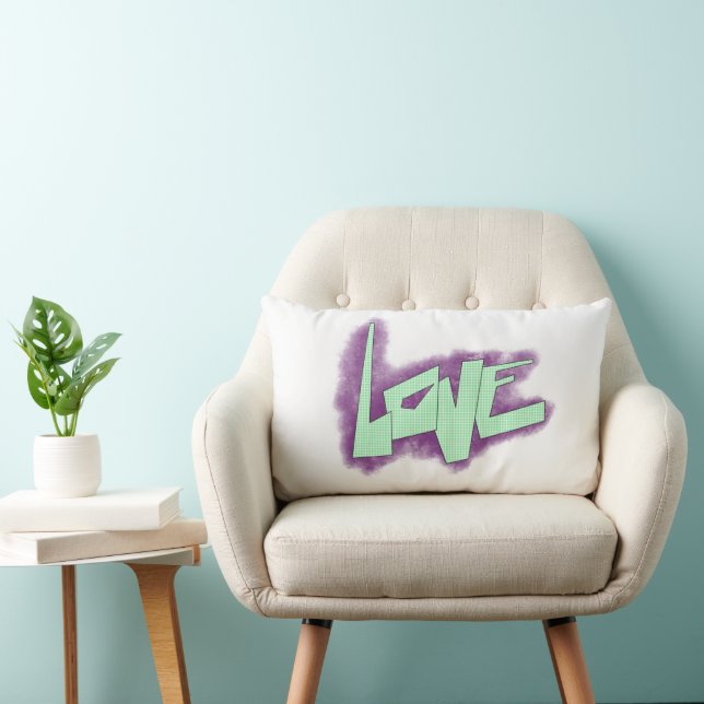 kärlek graffiti lila grönt  mint typography punkte lumbarkudde (Stol)