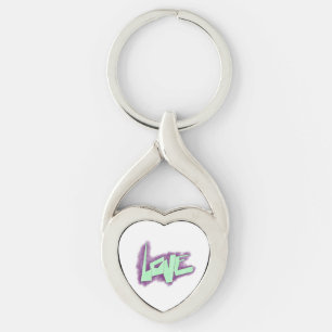 kärlek graffiti lila grönt  mint typography punkte twisted heart silverfärgad nyckelring