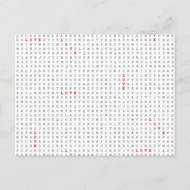 Kärlek-grafik för Ord Search Puzzle Vykort (Framsida)