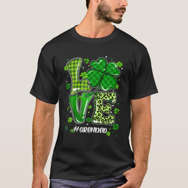 Kärlek Grandad Grönt Play Leopard St patrick's day T Shirt (Framsida)