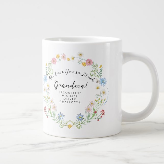 Kärlek Grandma Blommigt Wildblomwandew Namn Jumbo Mugg (Höger)