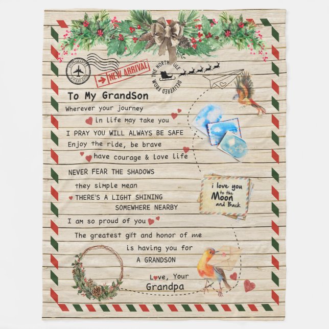 Kärlek Grandson|Brev till min morson... Jag berömd Fleecefilt (Framsidan)