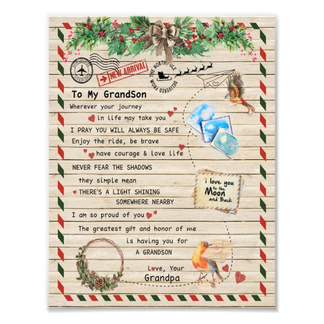 Kärlek Grandson|Brev till min morson jag stolt öve Fototryck (Framsidan)