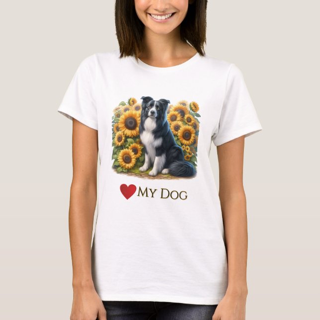 Kärlek Gräns Collie Hund T-Shirt (Framsida)