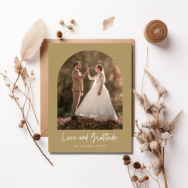 Kärlek Gratitude Arch Photo Bröllop Tack Vykort (Love Gratitude Arch Photo Wedding Thank You Postcard)