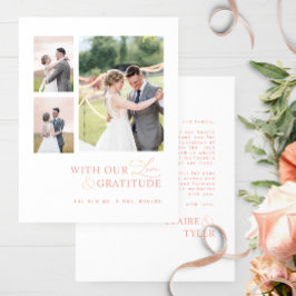 Kärlek & Gratitude Photo Rosa Peach Bröllop Tack Kort