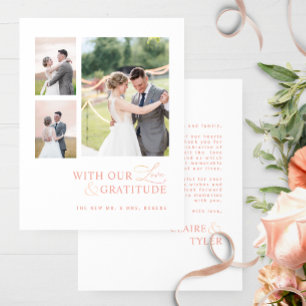 Kärlek & Gratitude Photo Rosa Peach Bröllop Tack Kort