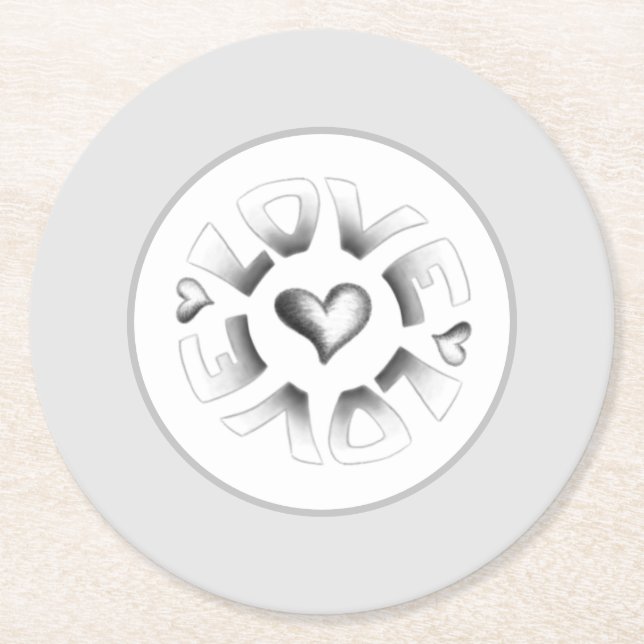 Kärlek Grått Underlägg Papper Rund (Framsidan)