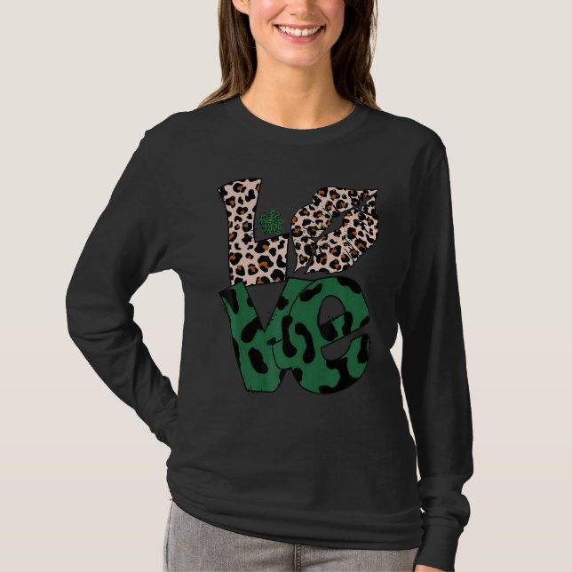 Kärlek Grön Shamrock Irländsk Leprechaun St Patric T Shirt (Framsida)