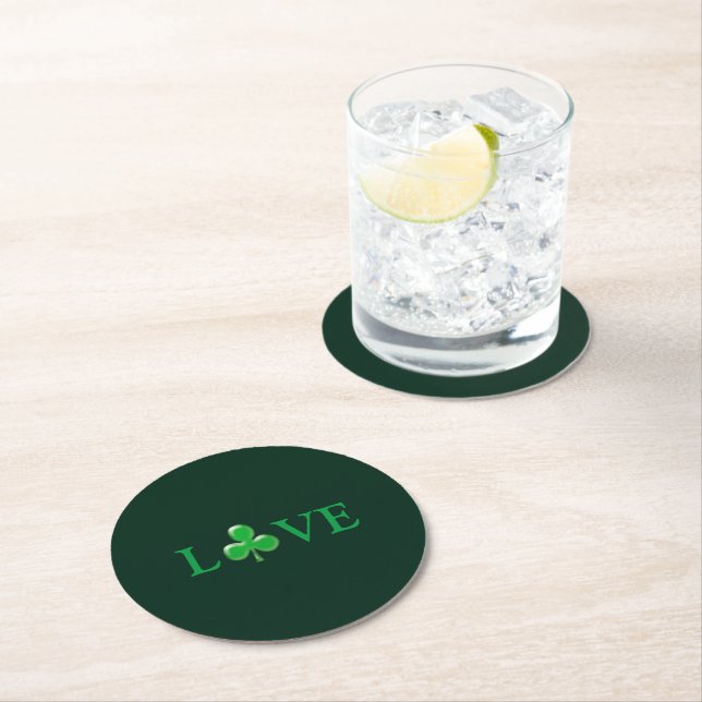 Kärlek Grönt Klöver moderna St. Patrick's Day Underlägg Papper Rund (Insitu)
