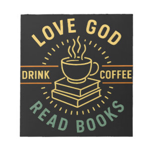 Kärlek Gud Drink Coffee Read Bokar Älskare Vintage Anteckningsblock