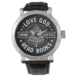 Kärlek Gud Drink Coffee Read Bokar Älskare Vintage Armbandsur