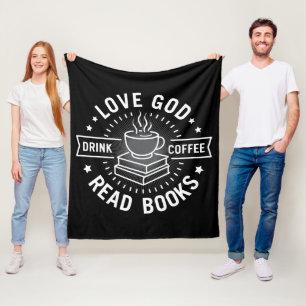 Kärlek Gud Drink Coffee Read Bokar Älskare Vintage Fleecefilt