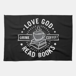Kärlek Gud Drink Coffee Read Bokar Älskare Vintage Kökshandduk