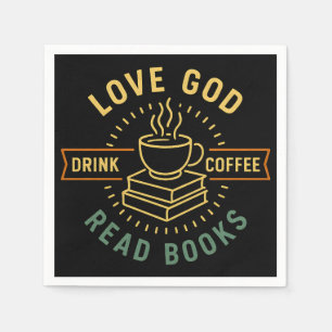 Kärlek Gud Drink Coffee Read Bokar Älskare Vintage Pappersservett